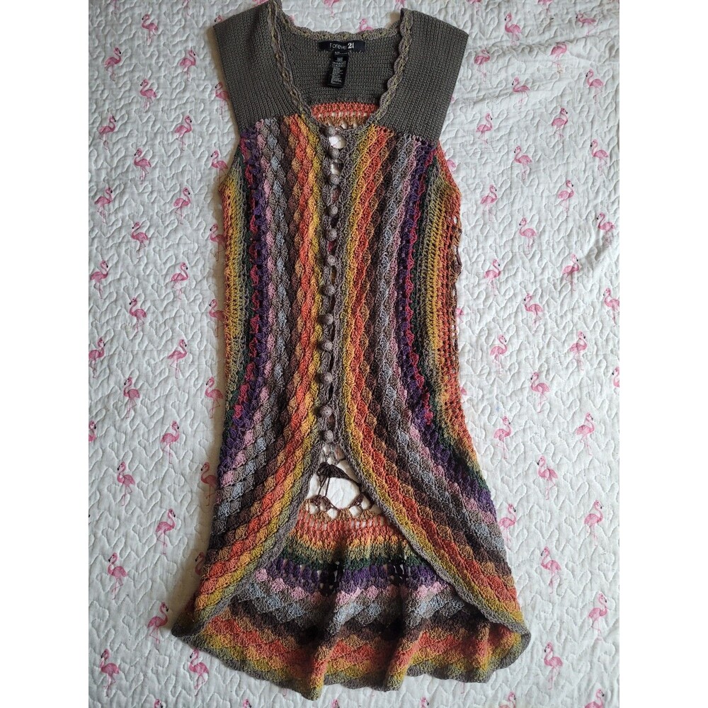 Forever 21 Crochet Knit  Boho Mini Dress Size S/p #103